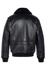 Black leather pilot jacket with patches and premium lining - Image n°3