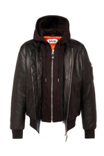 Black leather MA-1 bomber jacket with detachable hood - Image n°5