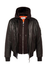 Black leather MA-1 bomber jacket with detachable hood - Image n°5