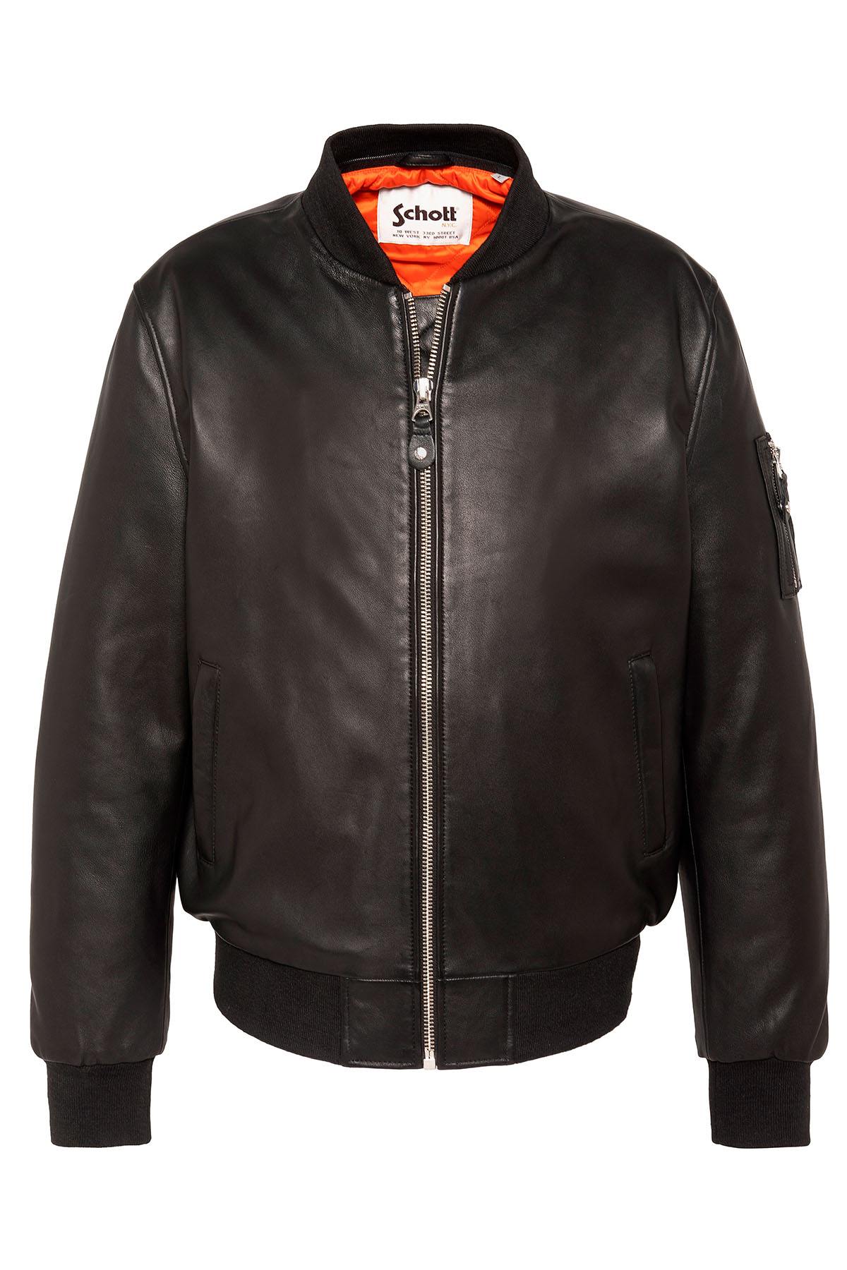 Black leather MA-1 bomber jacket with detachable hood - Image n°10