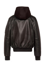 Black leather MA-1 bomber jacket with detachable hood - Image n°6