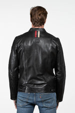 Black leather jacket with a biker collar and multiple pockets - Image n°2
