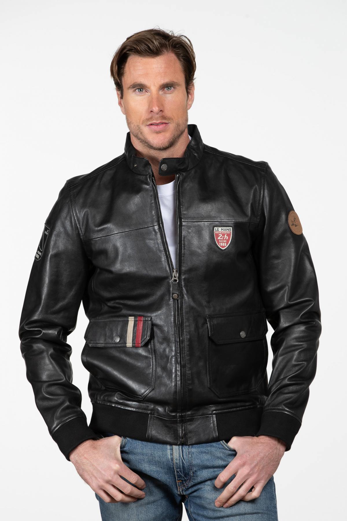 Men's black 24h Le Mans racing leather jacket - Image n°4