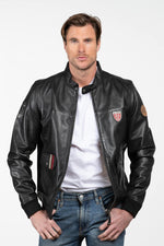 Men's black 24h Le Mans racing leather jacket - Image n°1