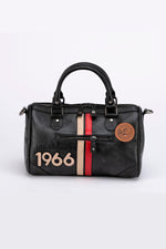 Black leather racing-style handbag - Image n°1