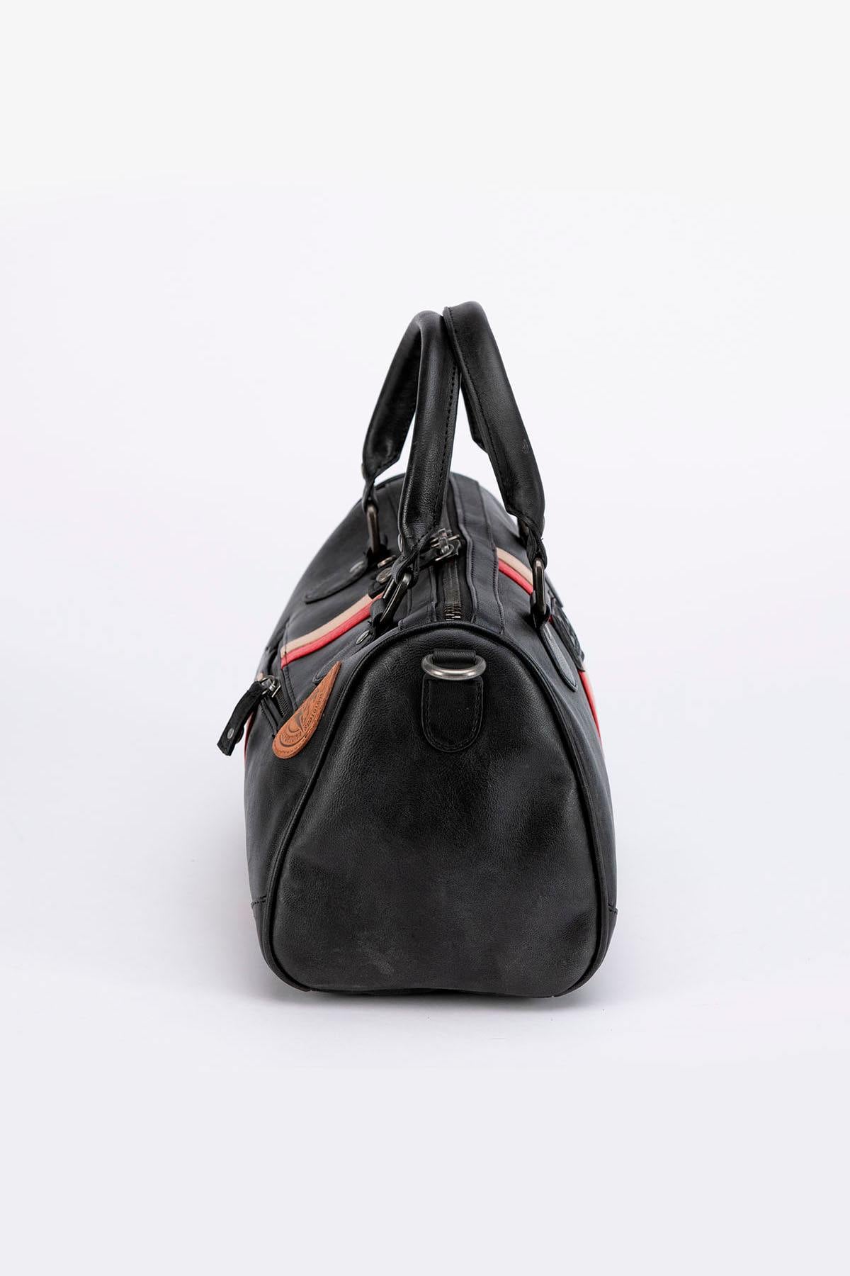 Black leather racing-style handbag - Image n°3