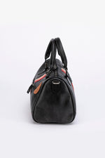Black leather racing-style handbag - Image n°3