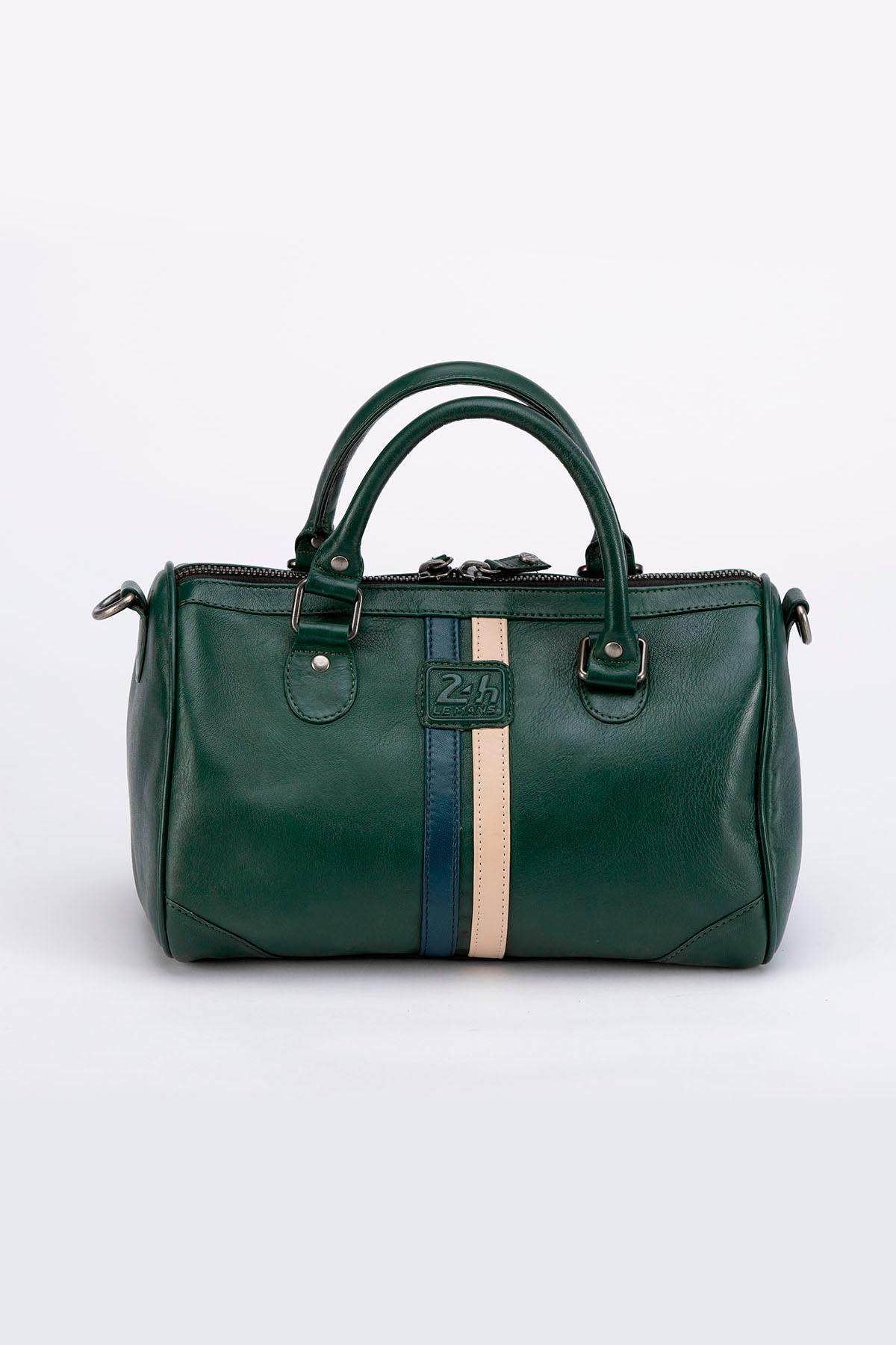 Racing-style green leather handbag - Image n°4