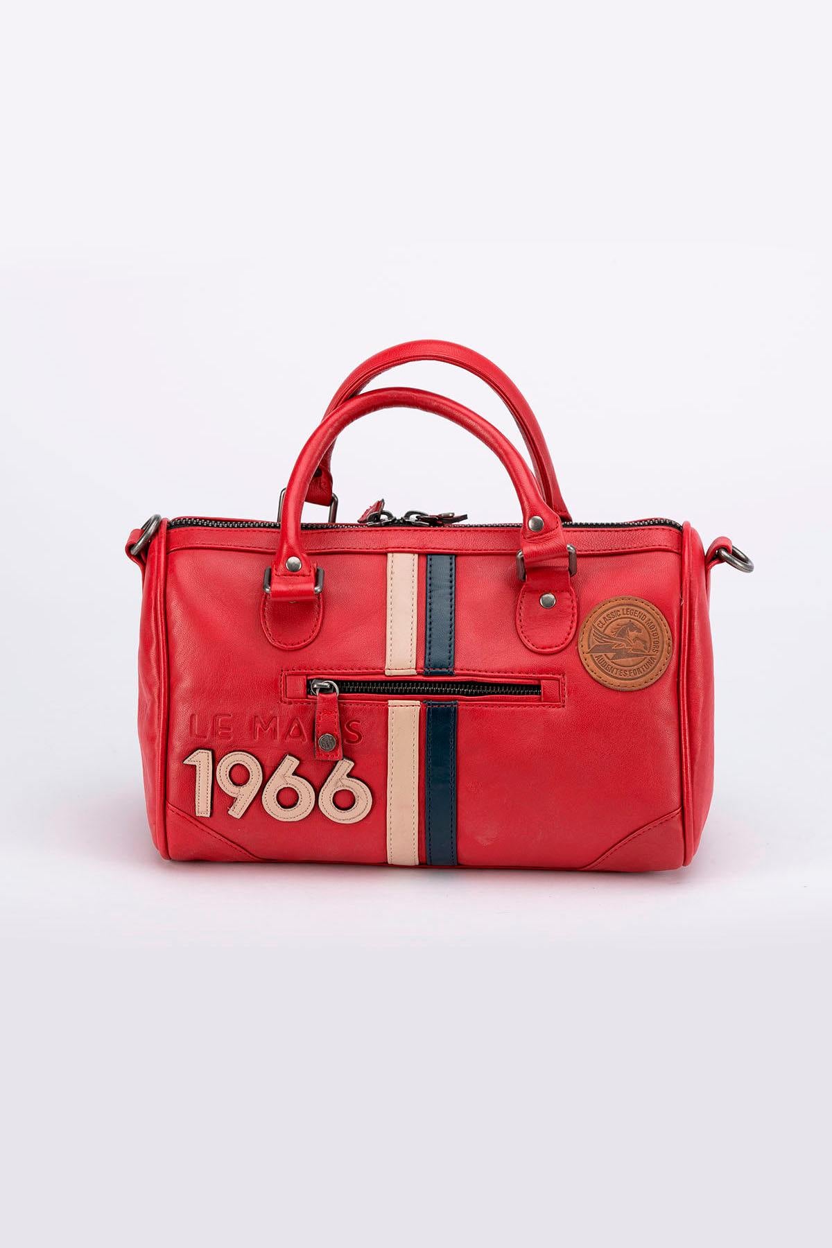 Racing-style red leather handbag - Image n°1