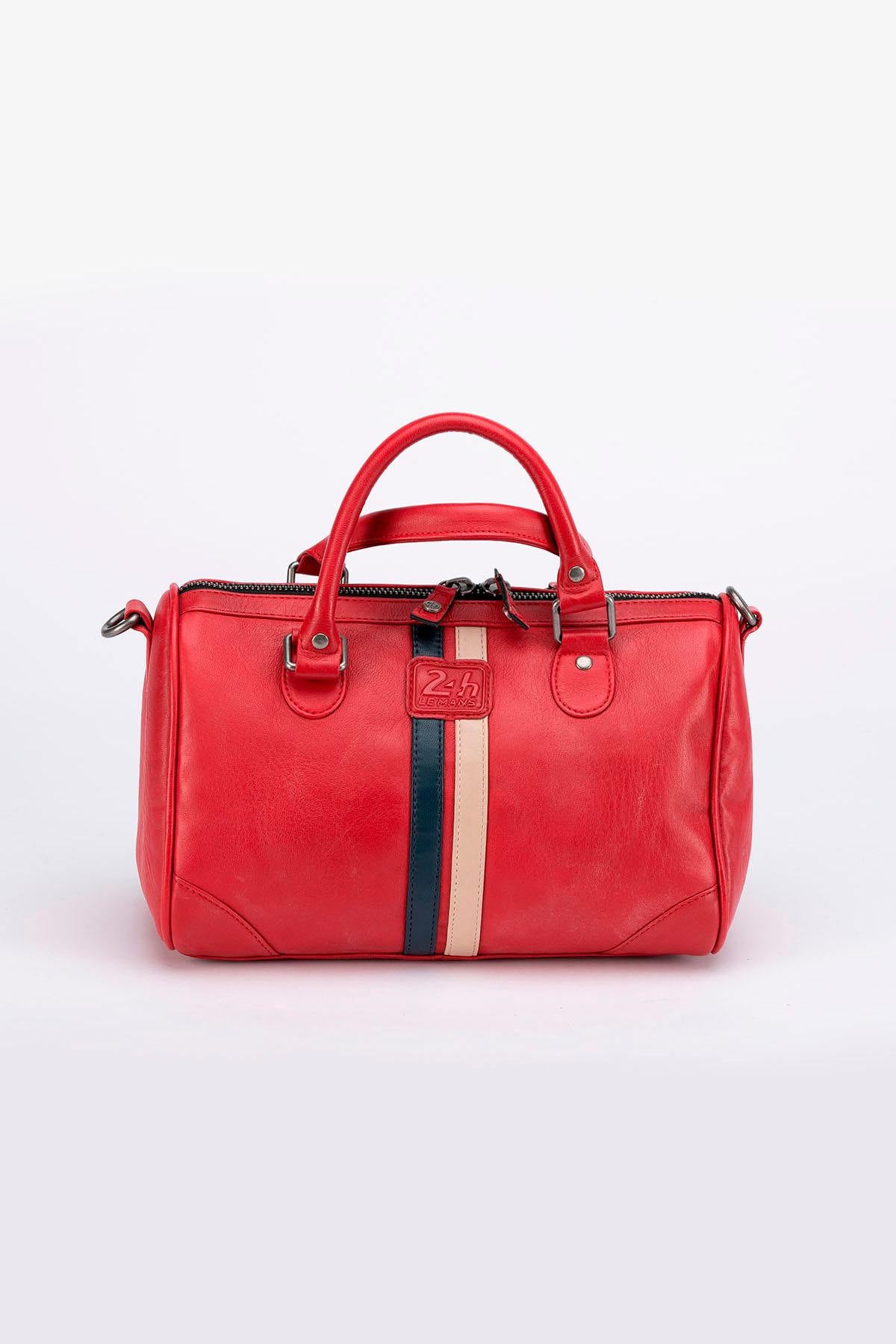 Racing-style red leather handbag - Image n°4