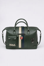 Green leather racing-style 48-hour travel bag - Image n°1
