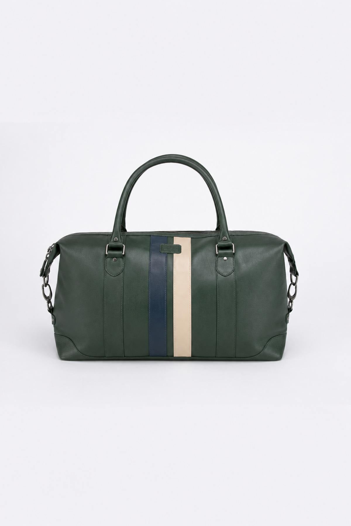 Green leather racing-style 48-hour travel bag - Image n°3