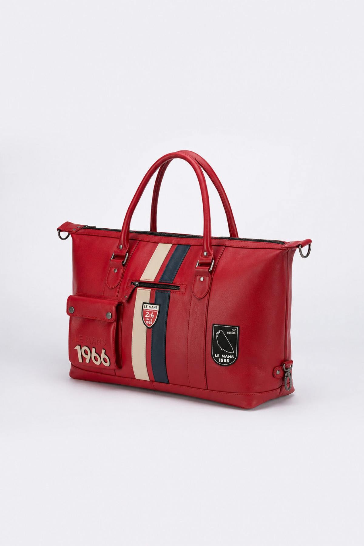 Green leather racing-style 48-hour travel bag - Image n°3