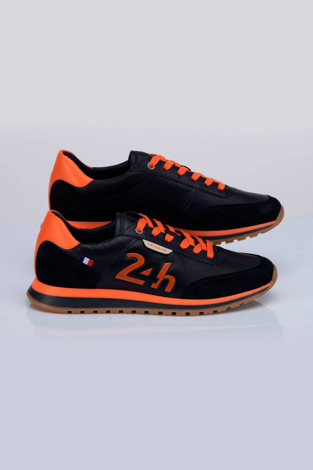 Blue and orange leather racing-style sneakers - Image n°5