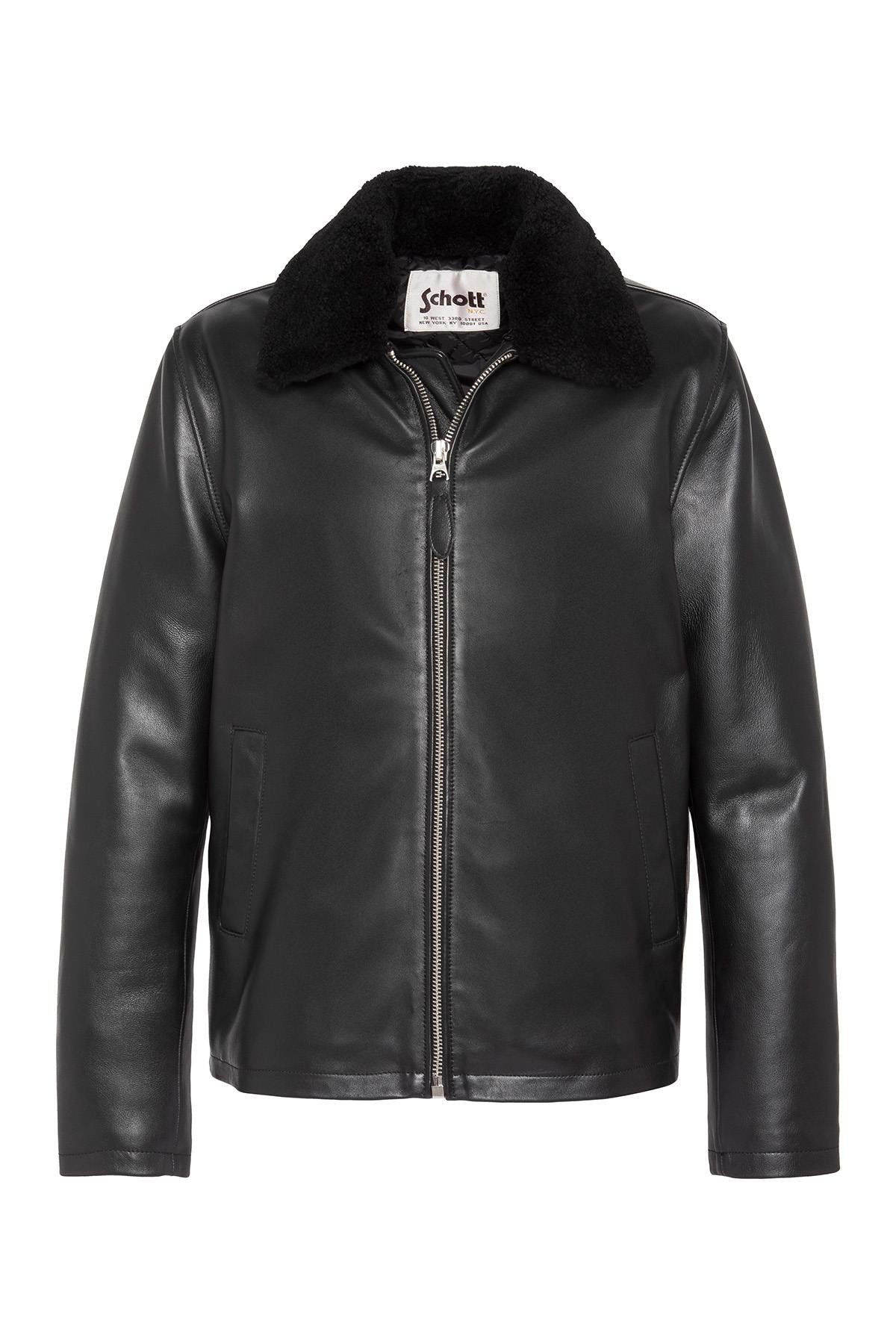 Shirt-collar jacket with removable lambskin fur - Image n°1