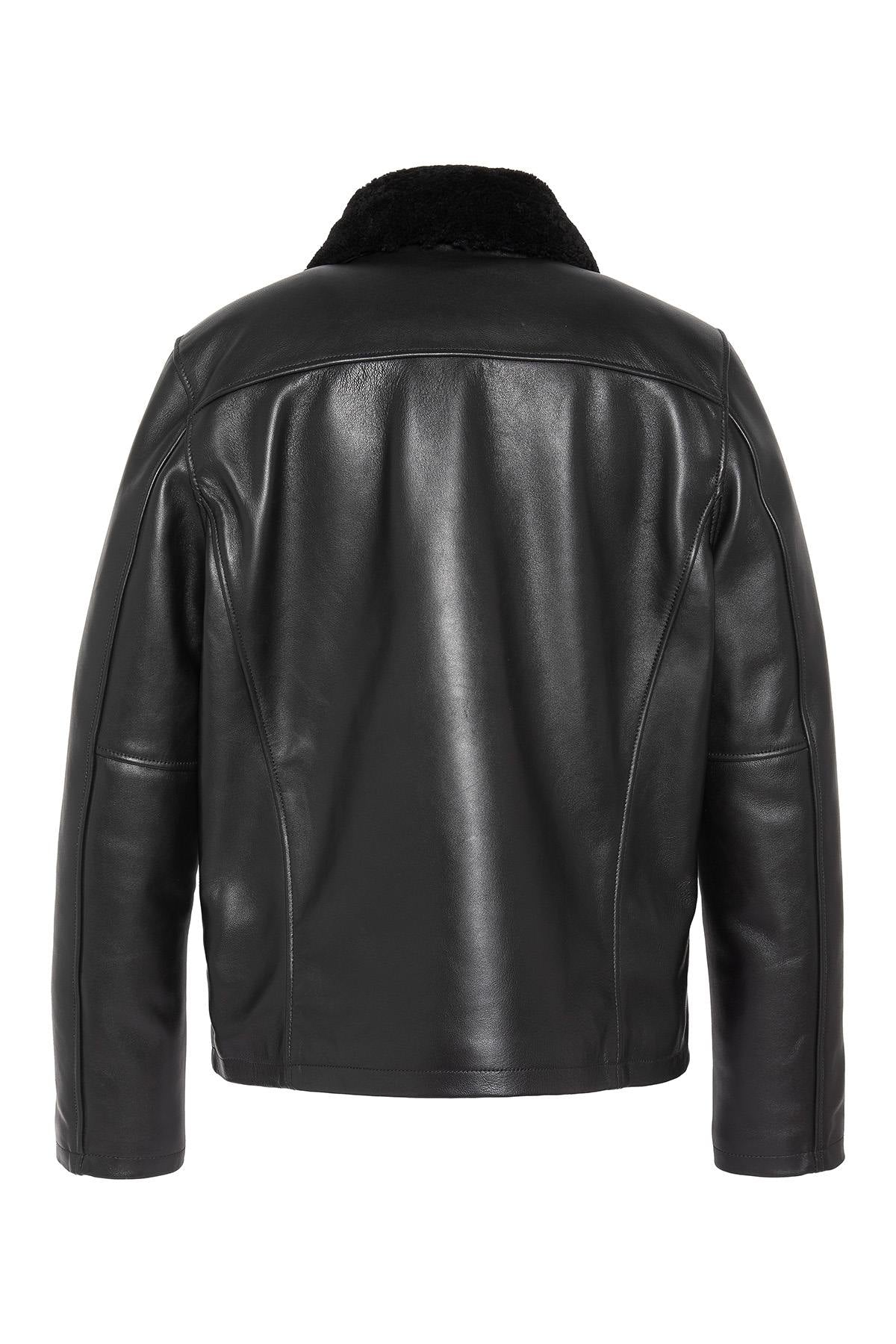 Shirt-collar jacket with removable lambskin fur - Image n°2