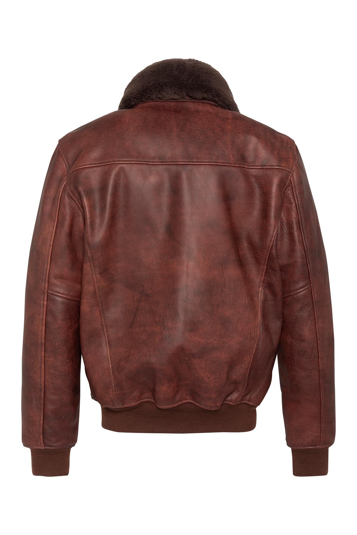 Aviator jacket in aged-look cowhide leather - Image n°2
