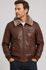 Classic-style brown leather aviator jacket - Image n°1