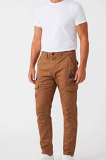 Camel cotton cargo trousers with PAF patches - Image n°1