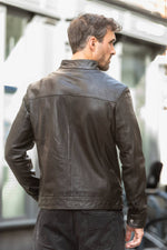 Black leather biker collar jacket - Image n°2