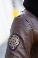 Leather flight jacket with a quilted padded bib in coffee brown - Image n°6