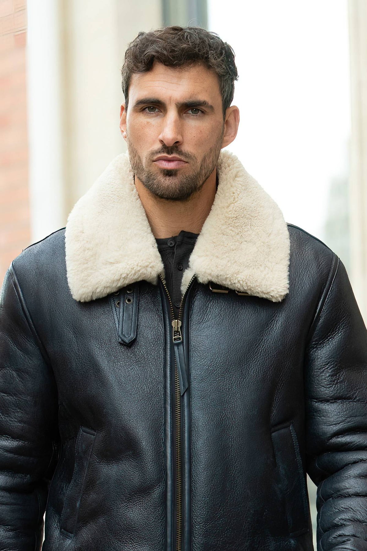 Navy blue men's Shearling Jacket! - Image n°6