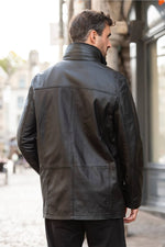 Black leather coat with removable cotton facing - Image n°5