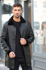 Black long shearling leather coat - Image n°5