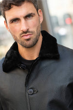 Black long shearling leather coat - Image n°3