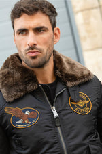 Black recycled nylon pilot jacket with patches - Image n°10