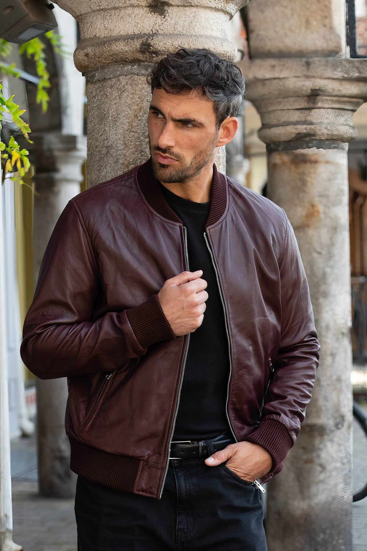 Burgundy sheep leather jacket with 100% cotton lining - Image n°3