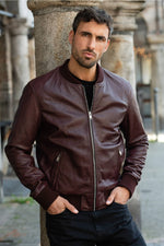 Burgundy sheep leather jacket with 100% cotton lining - Image n°1