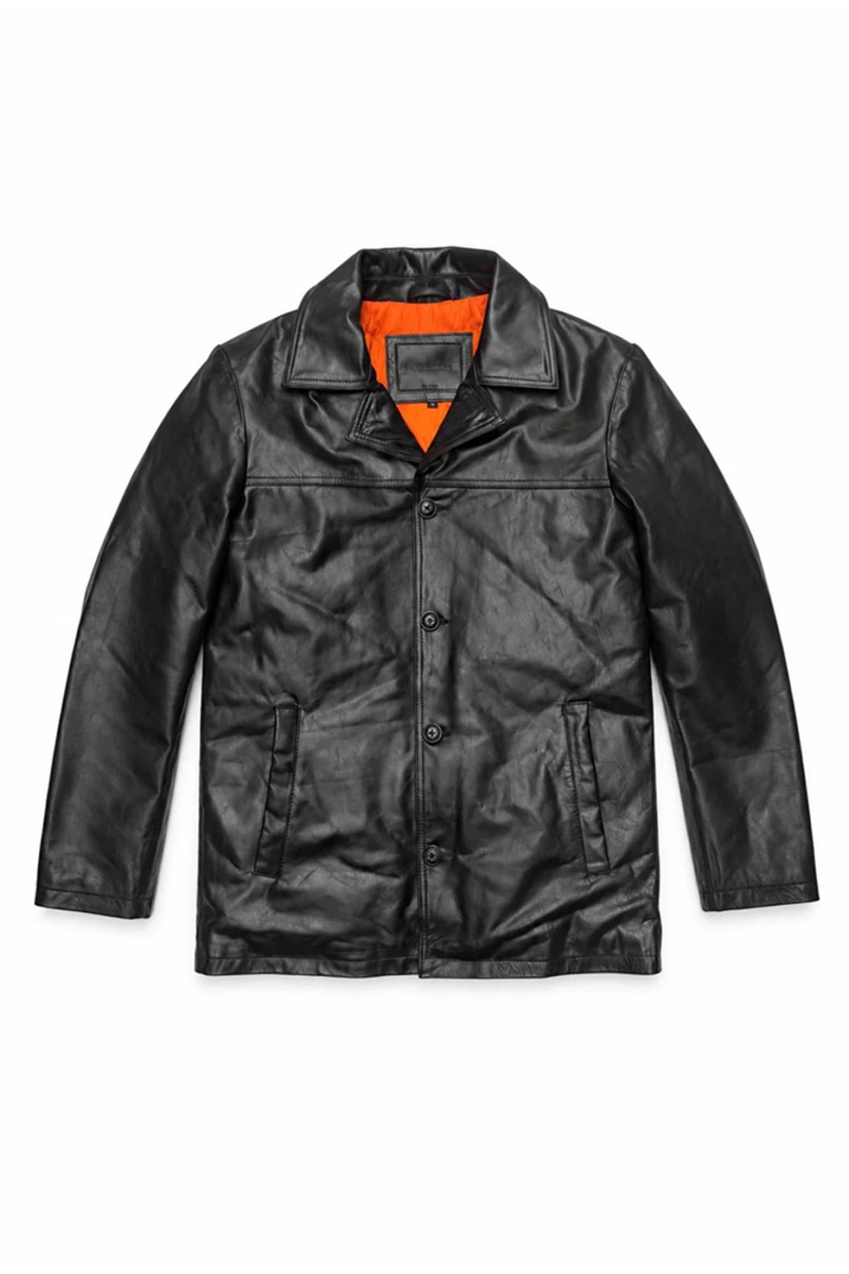 Men's black leather 3/4 jacket - Image n°3