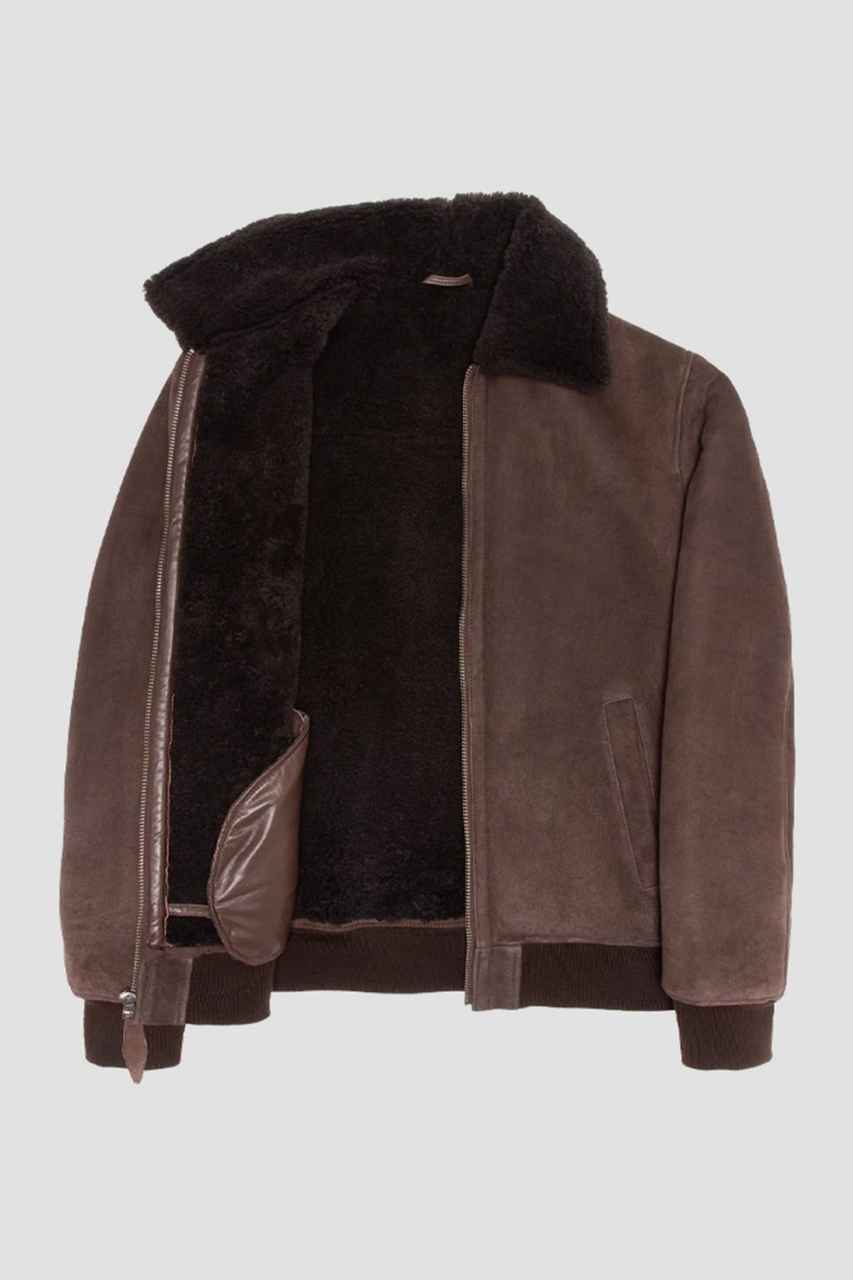 Brown shearling leather flight jacket - Image n°6