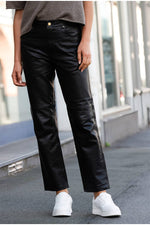 Women's straight-leg black leather trousers - Image n°3