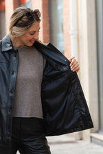 Buttoned Black Leather Jacket with Shirt Collar - Image n°3