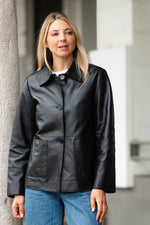 Lightweight black leather jacket with a shirt collar - Image n°2