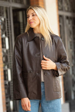 Lightweight brown leather jacket with shirt collar - Image n°4