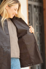 Lightweight brown leather jacket with shirt collar - Image n°3