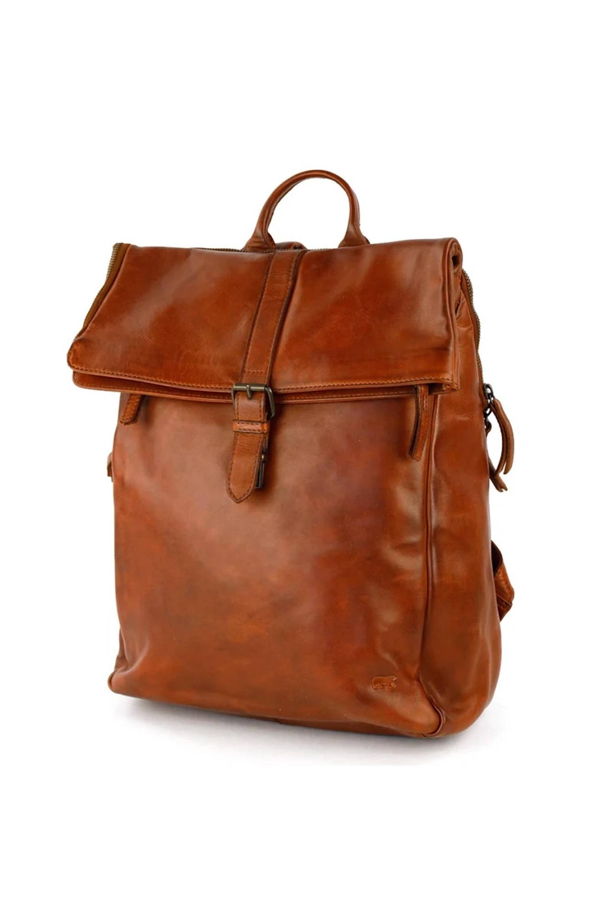 Vintage-Style Cognac Leather Backpack - Image n°2
