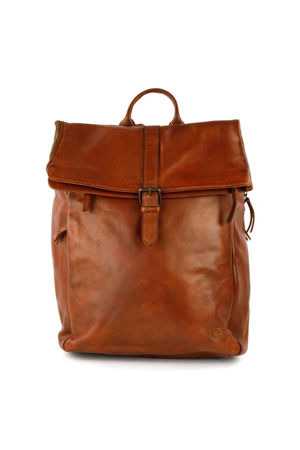 Vintage-Style Cognac Leather Backpack - Image n°1