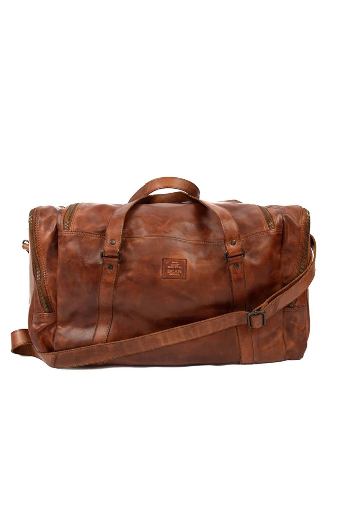 Vintage-look cognac cowhide leather travel bag - Image n°1