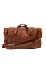 Vintage-look cognac cowhide leather travel bag - Image n°1