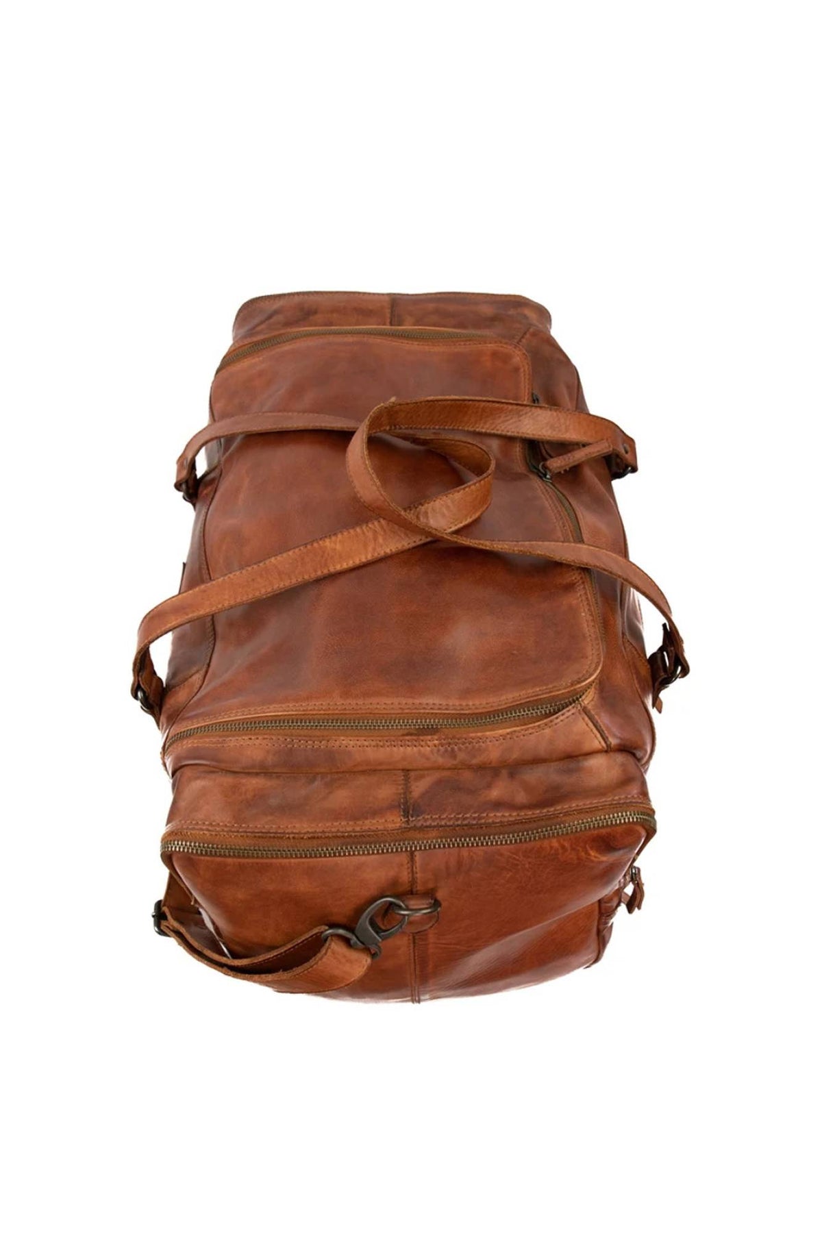 Vintage-look cognac cowhide leather travel bag - Image n°5