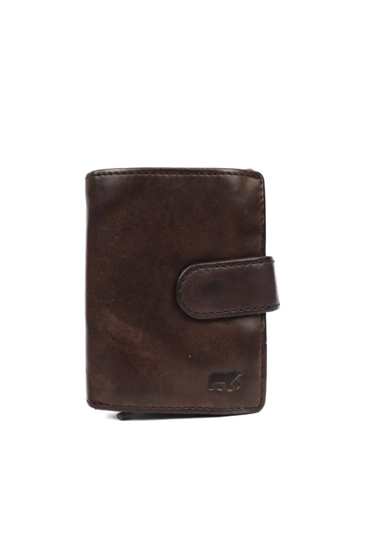 Aged-look brown leather wallet - Image n°1