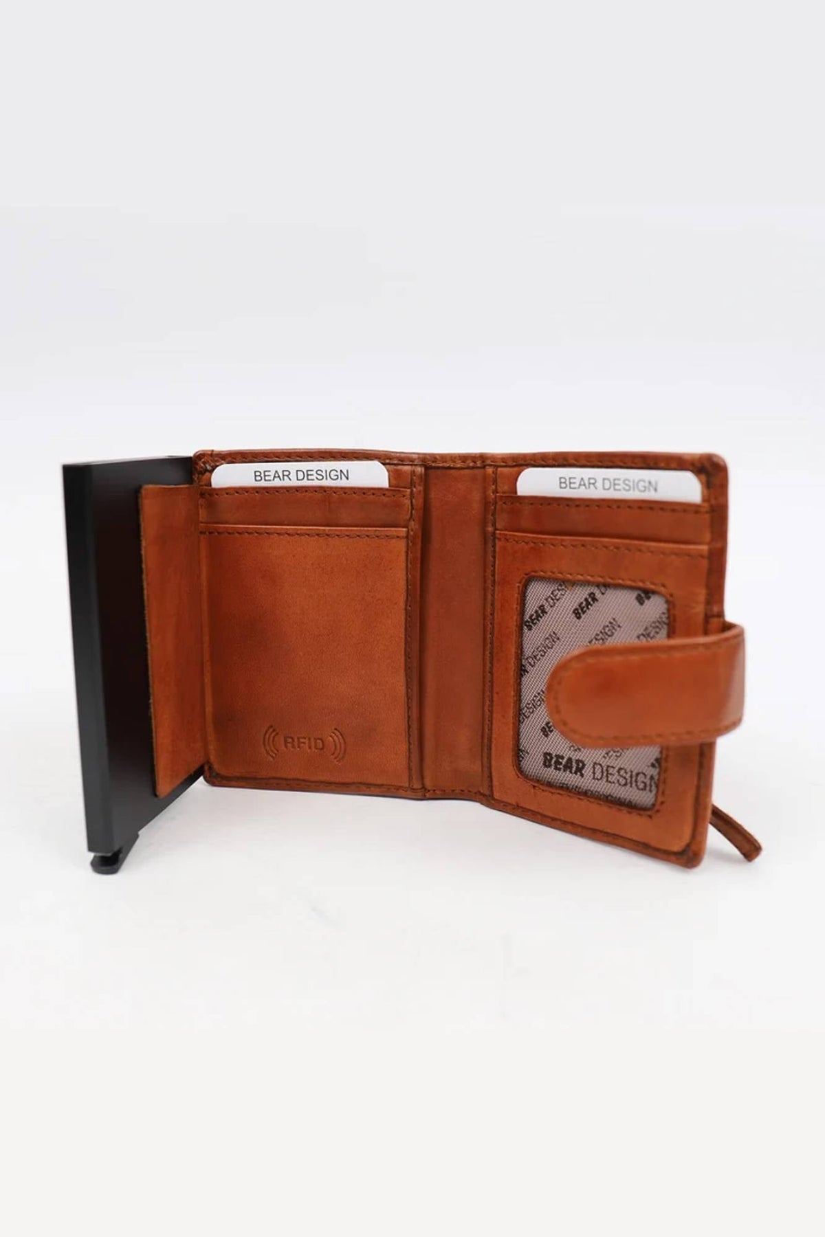 Aged-look cognac leather wallet - Image n°2