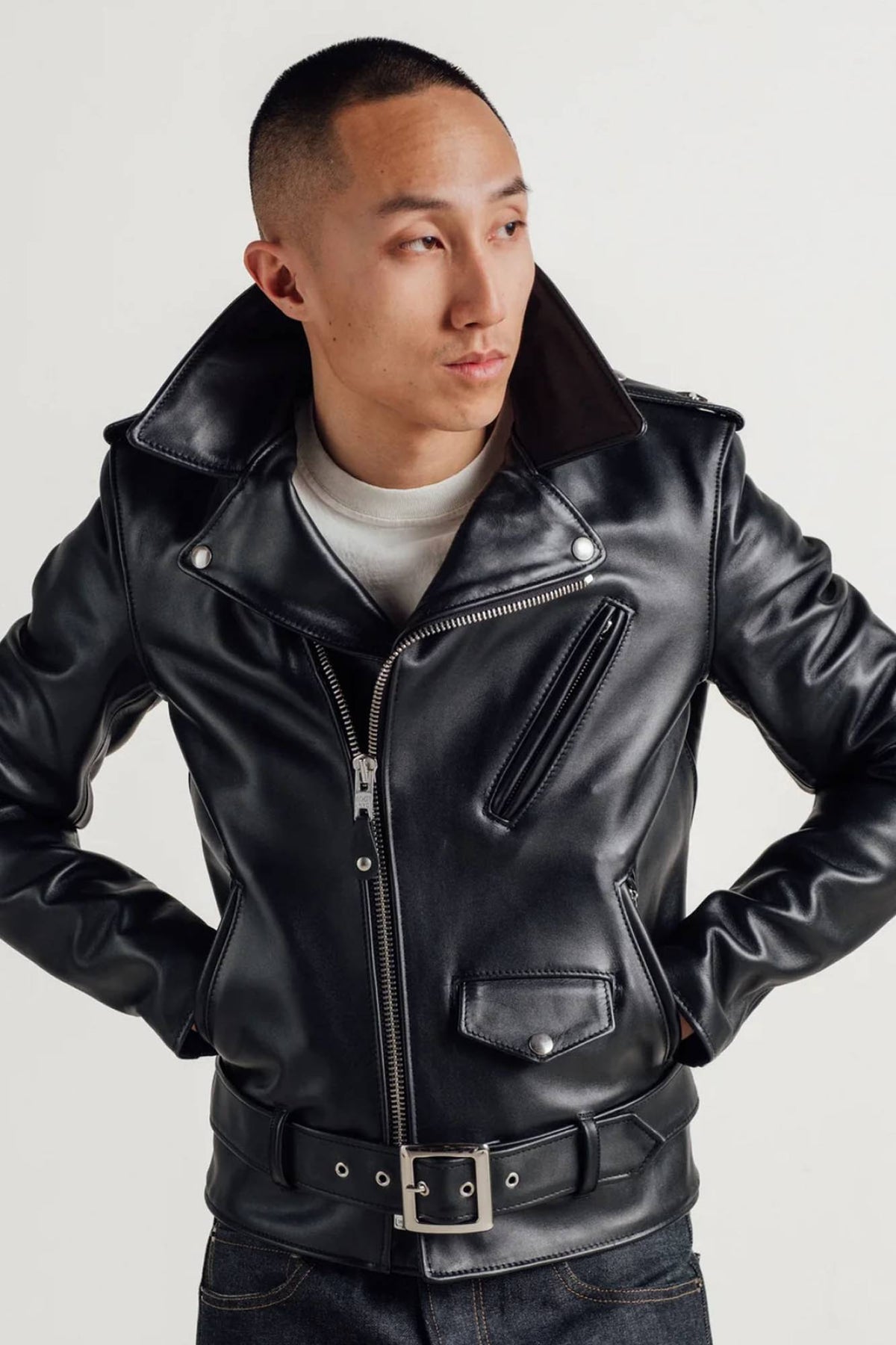 613S Slim Fit Perfecto® by Schott-black steerhide, slim, iconic. - Image n°12