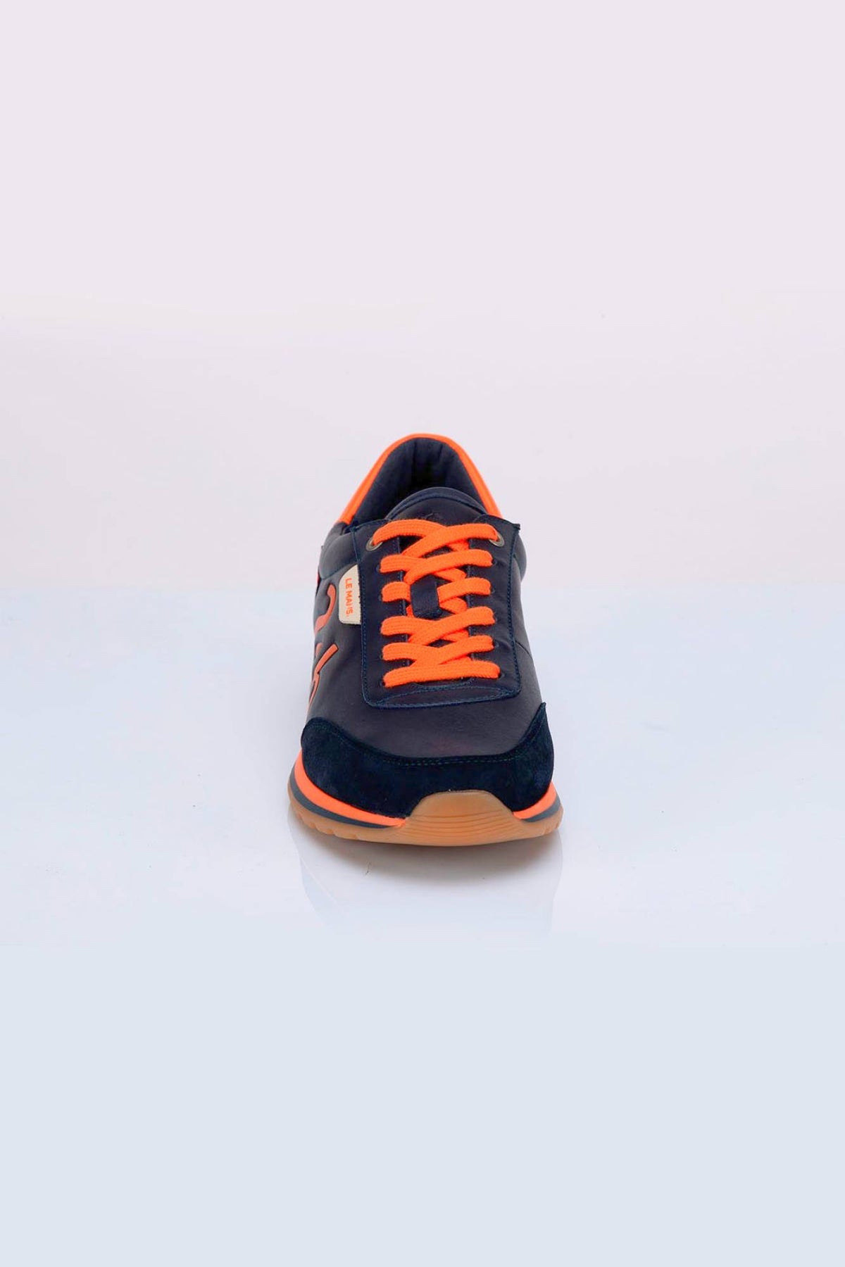 Blue and orange leather racing-style sneakers - Image n°2