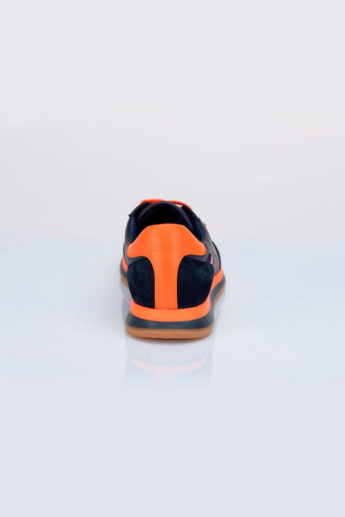 Blue and orange leather racing-style sneakers - Image n°3