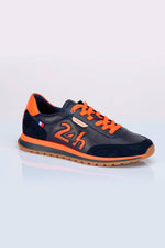 Blue and orange leather racing-style sneakers - Image n°4